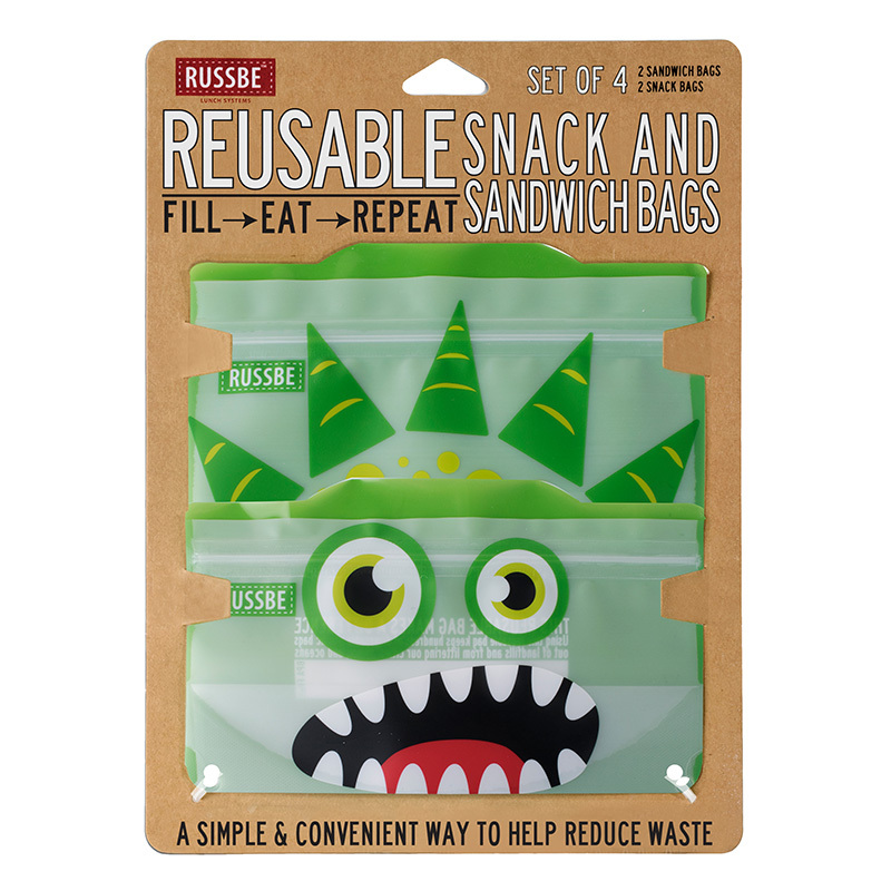 Monster Reusable Snack and Sandwich Bags, Set of 4, Pink Monster