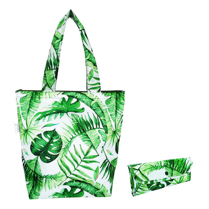 Insulated Folding Market Tote - Jungle Leaf