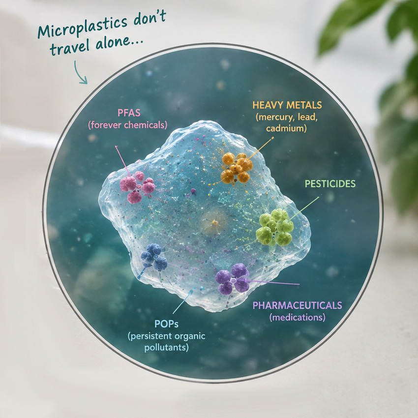Image - microplastics carrying toxic chemical Microplastics pick up and carry toxic chemicals into the environment