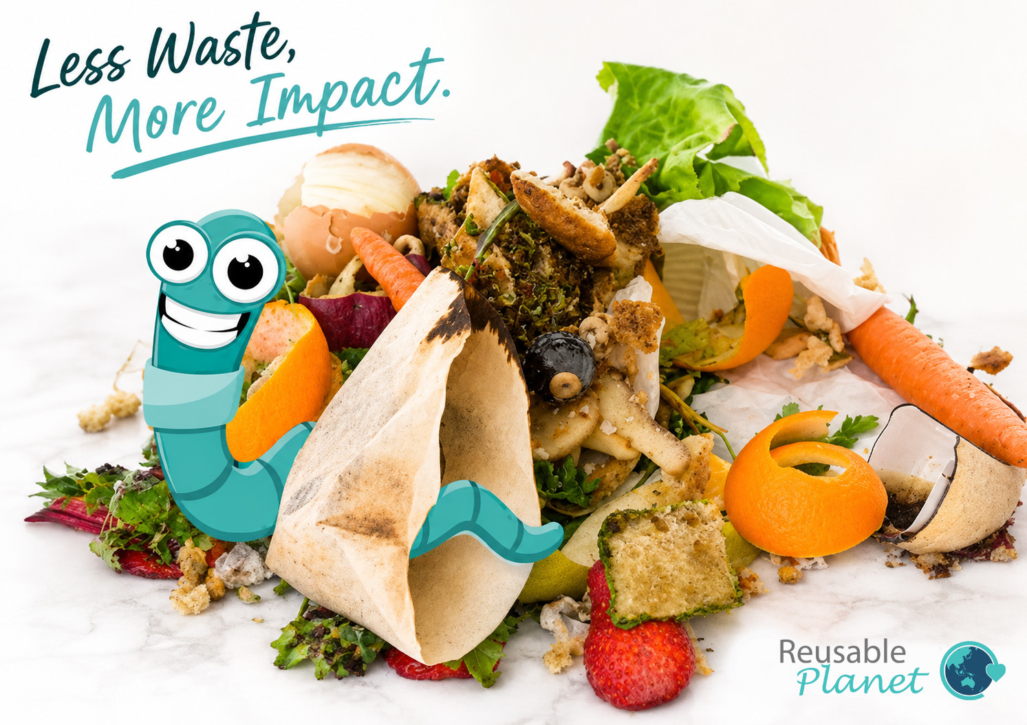 Food Scraps Food scrap pile with a cartoon worm