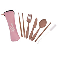 Rose Gold Stainless Steel Travel Cutlery Set - 6 Piece