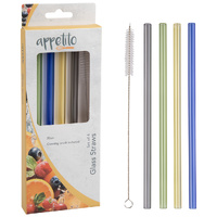 Appetito Reusable Glass Straws Set – 4 Pack with Cleaning Brush