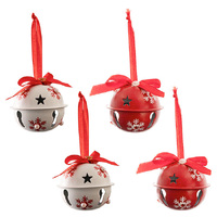 Large Metal Christmas Jingle Bells 4 Pack - Red & White 6cm