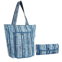 Insulated Folding Tote - Blue Stripes