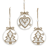 Wooden Hanging Christmas Ornaments - Set of 3