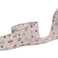 Linen Wire-Edged Wide Christmas Ribbon