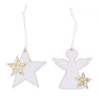 Wooden Christmas Decoration Set of 12 - Stars and Angels