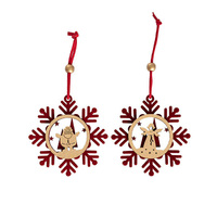 Wooden Christmas Decoration Set of 8 - Red Glitter Snowflakes