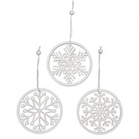 Wooden Christmas Decoration Set of 9 - White Snowflakes