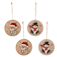 Retro Wooden Christmas Decoration Set of 4 - Bear & Snowman