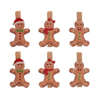 Gingerbread Man Assorted Wooden Peg Clip Set 