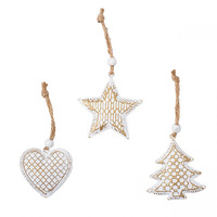Metal Hanging Christmas Ornaments Set of 3 - White and Gold