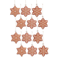 Hanging Wooden Christmas Ornaments – Gingerbread Snowflake Set of 12
