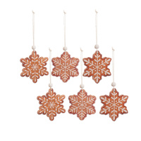 Hanging Wooden Christmas Ornaments – Gingerbread Snowflake Set of 6