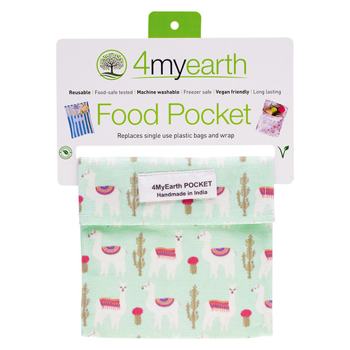 4myearth Reusable Cotton Food Pocket - Llamas