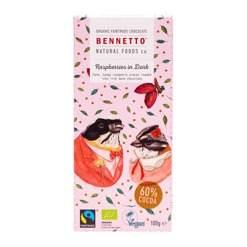 BENNETTO Organic Dark Chocolate - Raspberries 100g