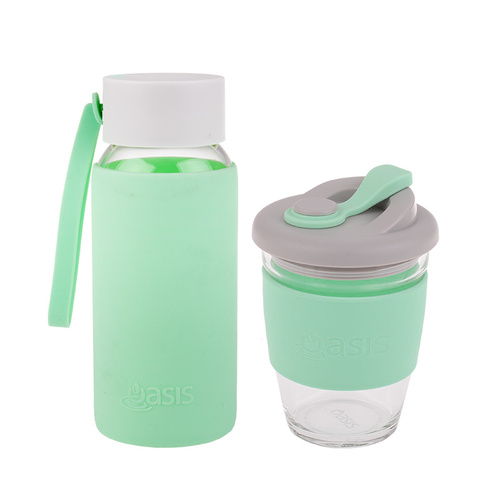 Reusable Coffee Cup and Bottle Combo - Mint
