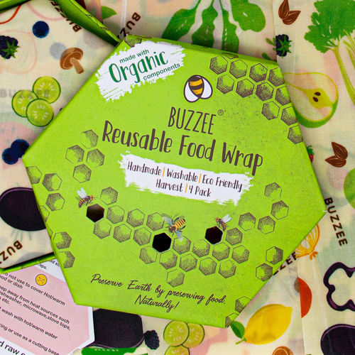 Buzzee Organic Beeswax Wraps 4-Pack - Harvest