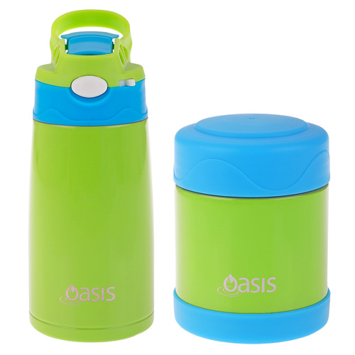 Oasis Kids Food Flask and Drink Bottle Duo - Green