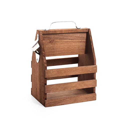 Wooden Bottle Caddy Carrier with Bottle Opener – 6 Bottle