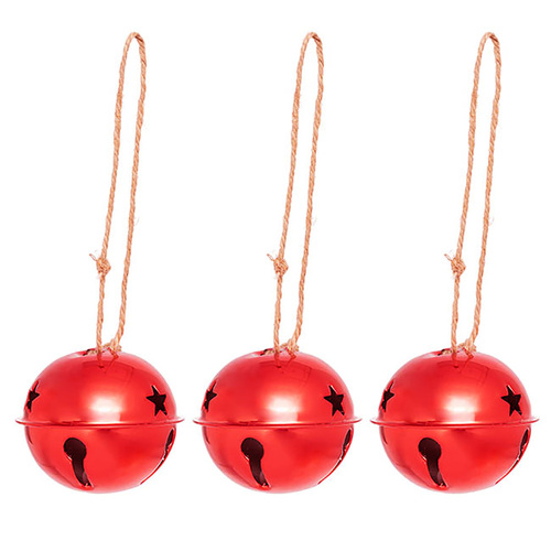 Large Metal Christmas Jingle Bells 12 Pack - Red 6cm
