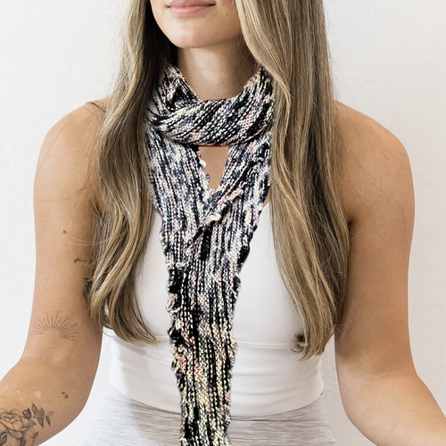 Hand-Knitted Merino Wool Scarf - Pink Black Multi