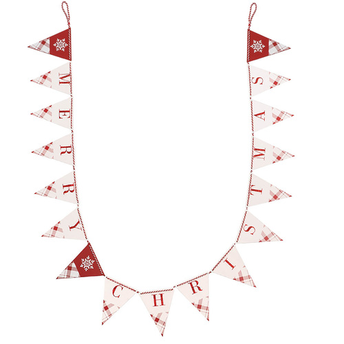 Red & White Wooden Merry Christmas Bunting
