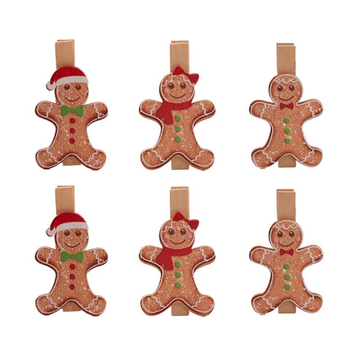 Gingerbread Man Assorted Wooden Peg Clip Set 