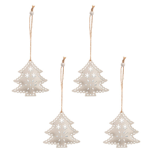 4 x Metal Christmas Ornaments - White